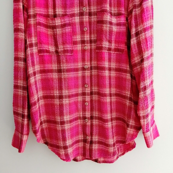 Anthropologie Pilcro Hadley Relaxed Pink Plaid Button Up Small - Picture 5 of 16